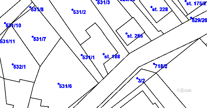 Parcela st. 188 v KÚ Rymice, Katastrální mapa