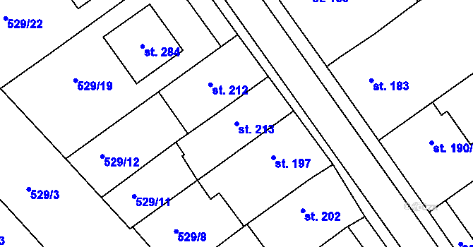 Parcela st. 213 v KÚ Rymice, Katastrální mapa