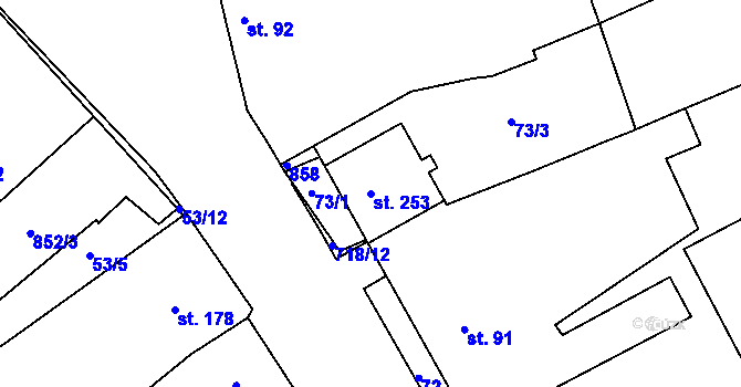 Parcela st. 253 v KÚ Rymice, Katastrální mapa