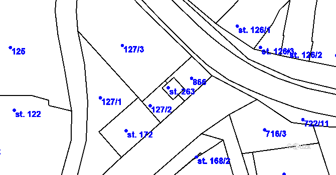 Parcela st. 263 v KÚ Rymice, Katastrální mapa