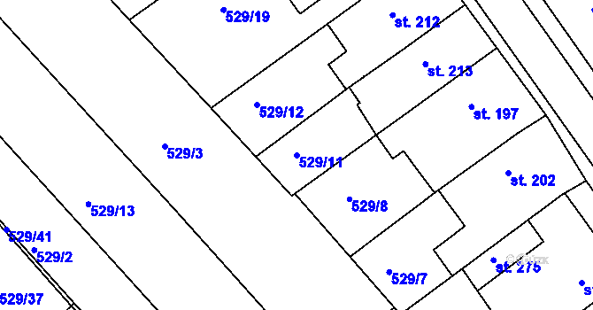 Parcela st. 529/11 v KÚ Rymice, Katastrální mapa