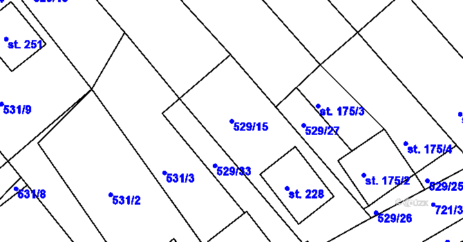 Parcela st. 529/15 v KÚ Rymice, Katastrální mapa