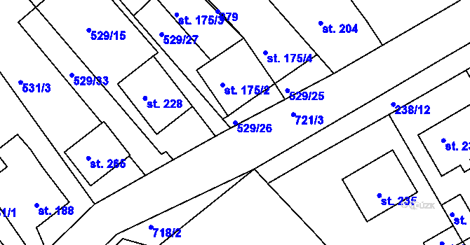 Parcela st. 529/26 v KÚ Rymice, Katastrální mapa
