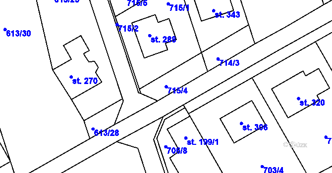 Parcela st. 715/4 v KÚ Rymice, Katastrální mapa