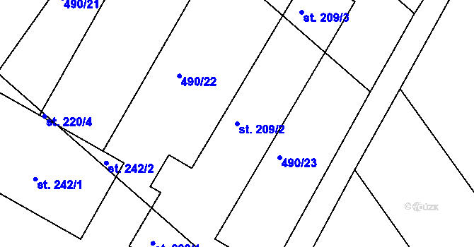 Parcela st. 209/2 v KÚ Rymice, Katastrální mapa