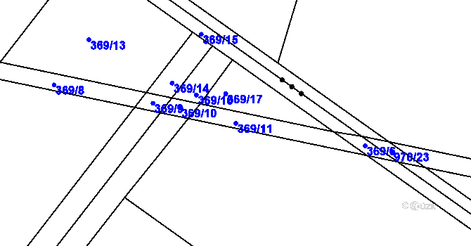 Parcela st. 369/11 v KÚ Rymice, Katastrální mapa