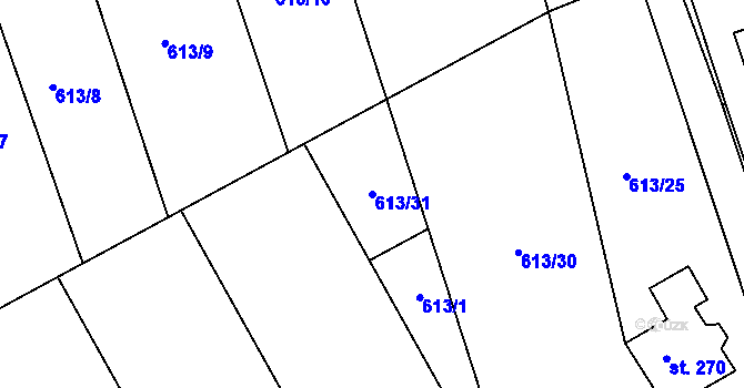 Parcela st. 613/31 v KÚ Rymice, Katastrální mapa