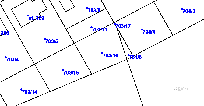 Parcela st. 703/16 v KÚ Rymice, Katastrální mapa