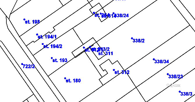 Parcela st. 311 v KÚ Rymice, Katastrální mapa