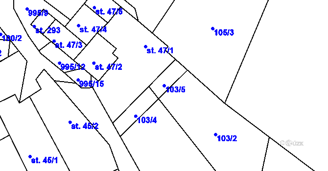 Parcela st. 103/5 v KÚ Rynárec, Katastrální mapa