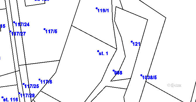 Parcela st. 1 v KÚ Rynárec, Katastrální mapa
