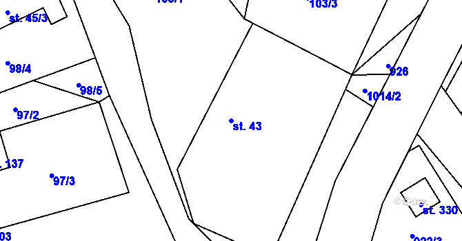Parcela st. 43 v KÚ Rynárec, Katastrální mapa