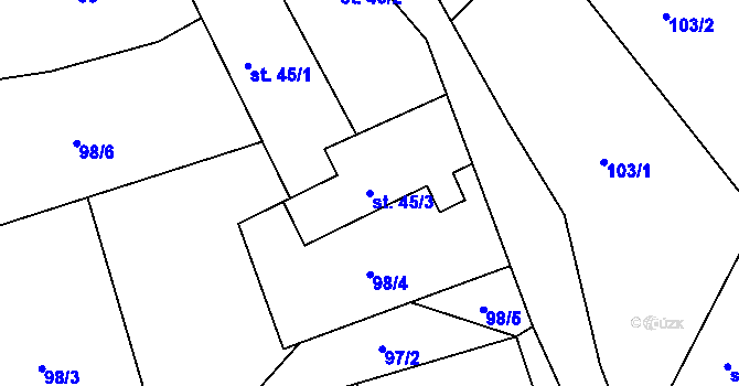 Parcela st. 45/3 v KÚ Rynárec, Katastrální mapa