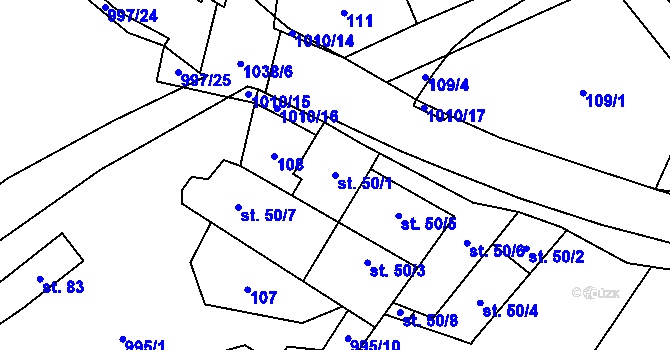 Parcela st. 50/1 v KÚ Rynárec, Katastrální mapa