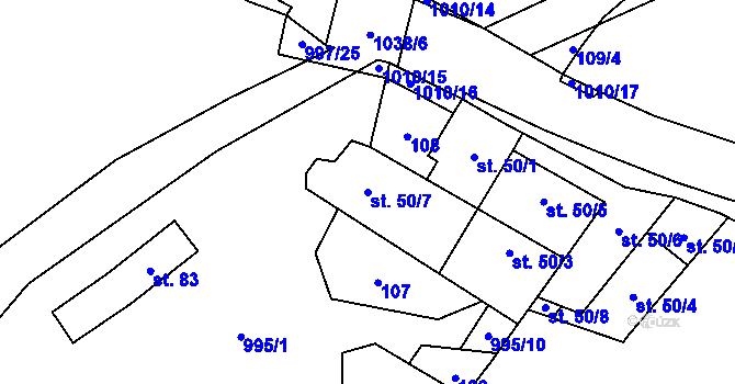 Parcela st. 50/7 v KÚ Rynárec, Katastrální mapa