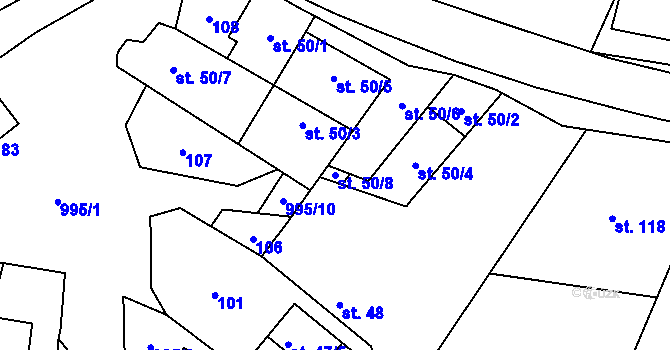 Parcela st. 50/8 v KÚ Rynárec, Katastrální mapa