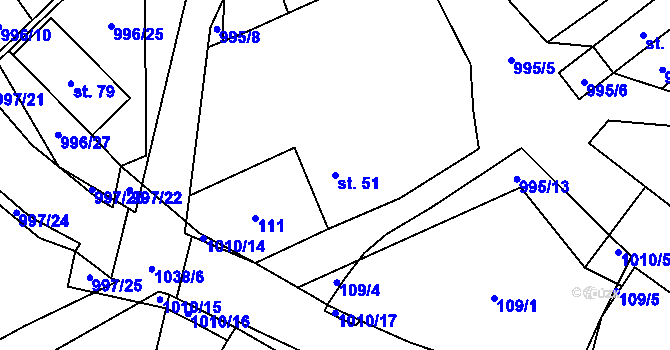 Parcela st. 51 v KÚ Rynárec, Katastrální mapa