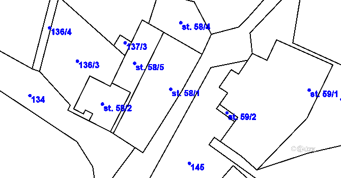 Parcela st. 58/1 v KÚ Rynárec, Katastrální mapa