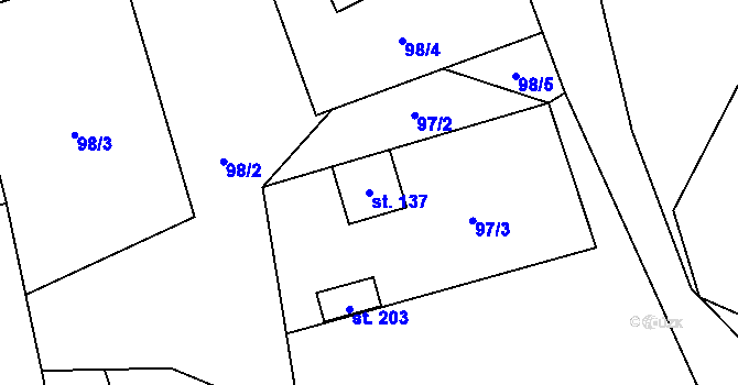 Parcela st. 137 v KÚ Rynárec, Katastrální mapa