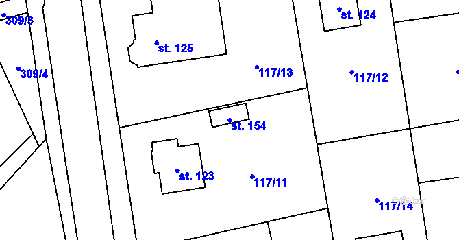 Parcela st. 154 v KÚ Rynárec, Katastrální mapa