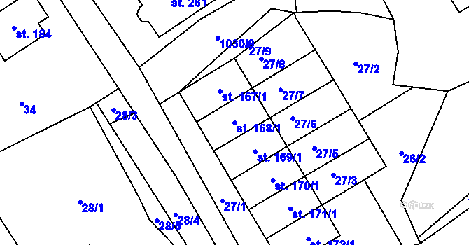 Parcela st. 168/1 v KÚ Rynárec, Katastrální mapa
