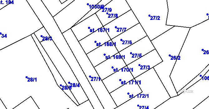 Parcela st. 169/1 v KÚ Rynárec, Katastrální mapa