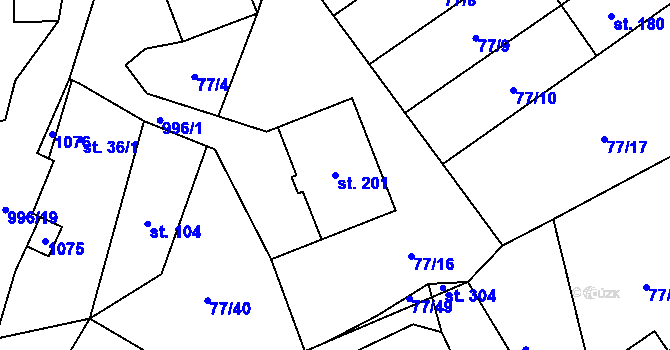 Parcela st. 201 v KÚ Rynárec, Katastrální mapa