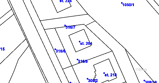 Parcela st. 204 v KÚ Rynárec, Katastrální mapa