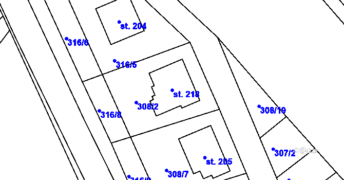 Parcela st. 218 v KÚ Rynárec, Katastrální mapa
