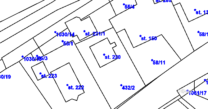 Parcela st. 220 v KÚ Rynárec, Katastrální mapa
