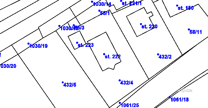 Parcela st. 222 v KÚ Rynárec, Katastrální mapa