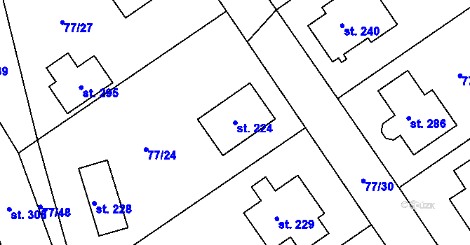 Parcela st. 224 v KÚ Rynárec, Katastrální mapa