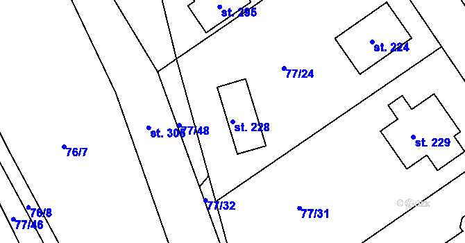 Parcela st. 228 v KÚ Rynárec, Katastrální mapa