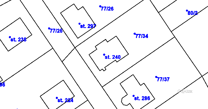 Parcela st. 240 v KÚ Rynárec, Katastrální mapa