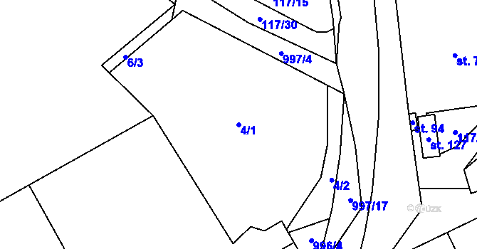 Parcela st. 4/1 v KÚ Rynárec, Katastrální mapa
