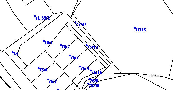 Parcela st. 75/10 v KÚ Rynárec, Katastrální mapa