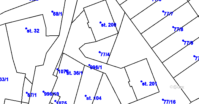 Parcela st. 77/4 v KÚ Rynárec, Katastrální mapa
