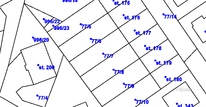 Parcela st. 77/7 v KÚ Rynárec, Katastrální mapa
