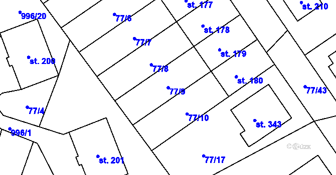 Parcela st. 77/9 v KÚ Rynárec, Katastrální mapa