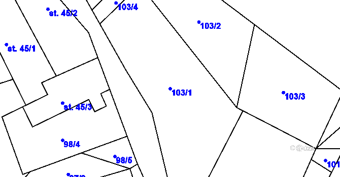Parcela st. 103/1 v KÚ Rynárec, Katastrální mapa