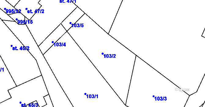 Parcela st. 103/2 v KÚ Rynárec, Katastrální mapa