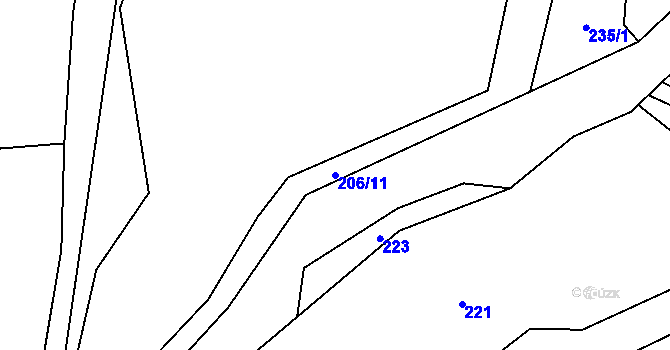 Parcela st. 206/11 v KÚ Rynárec, Katastrální mapa