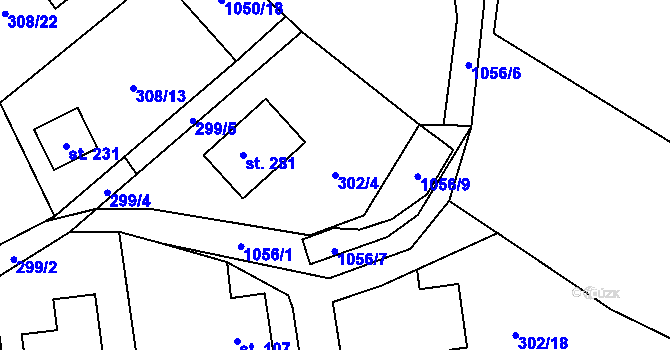 Parcela st. 302/4 v KÚ Rynárec, Katastrální mapa