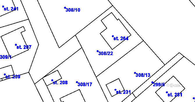 Parcela st. 308/22 v KÚ Rynárec, Katastrální mapa