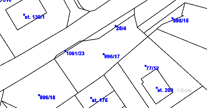 Parcela st. 996/17 v KÚ Rynárec, Katastrální mapa