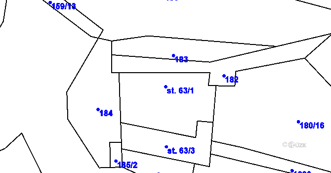 Parcela st. 63/1 v KÚ Rynárec, Katastrální mapa