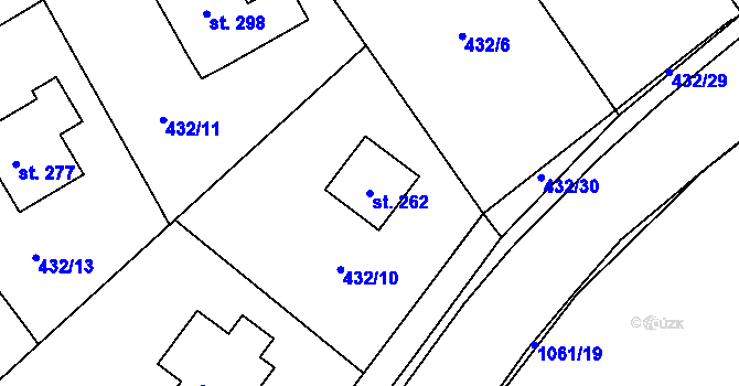 Parcela st. 262 v KÚ Rynárec, Katastrální mapa