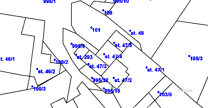 Parcela st. 47/4 v KÚ Rynárec, Katastrální mapa