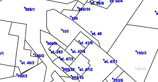 Parcela st. 47/5 v KÚ Rynárec, Katastrální mapa