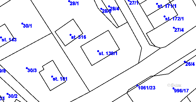 Parcela st. 139/1 v KÚ Rynárec, Katastrální mapa